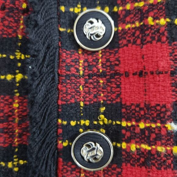 Michael B Ltd Womens Red Black Petite Plaid Button Up Acrylic Blazer Jacket 10 - Picture 3 of 8